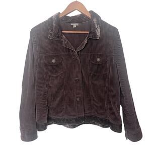 J Jill Brown Wide Wale Corduroy Trucker Button Jacket Women’s Sz LP Large Petite